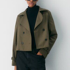 NWT Aritzia Atlas Olive Green Cropped Esquire Trench Coat City Twill Classic XXS